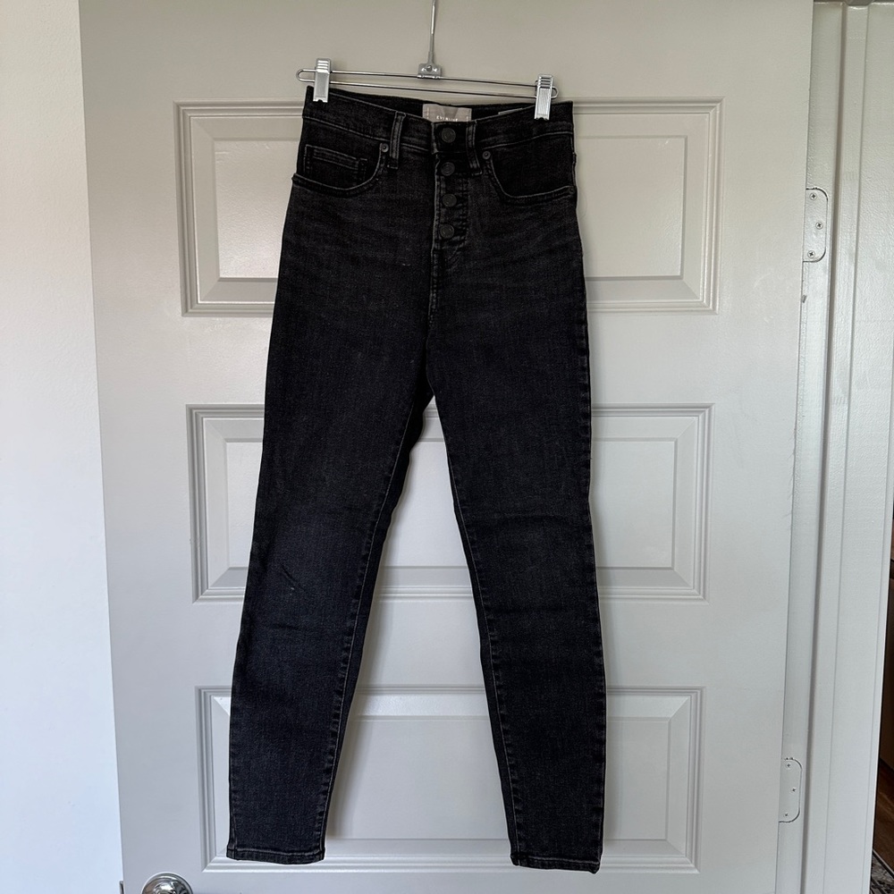 Everlane Authentic Stretch Button-Fly Jeans (Ankle length) - washed black